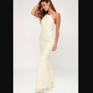NWT Lulu's Zenith Cream Lace Maxi Dress